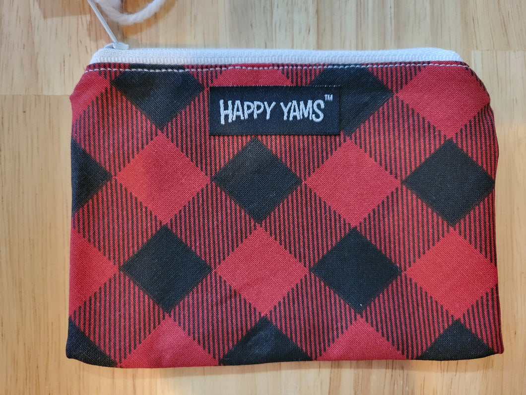 Red and Black Check Zip Pouch